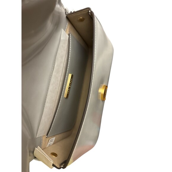 Tory Burch Women’s Robinson Spazzolato Leather Shoulder Bag Light Granite New - Picture 3 of 7